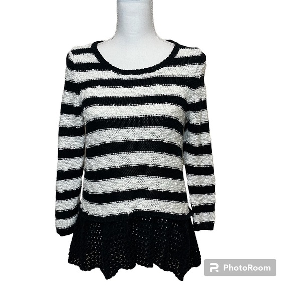 Anthropologie Knitted & Knotted Striped Peplum Hem Sweater - Picture 3 of 16